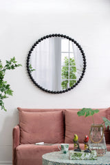 Circle Mirror With Metal Beaded Frame, Wall Mirror For Living Room Bedroom Entryway - Black - Furniture Home Direct