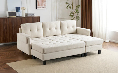 Sleeper Sectional Chenille L Shaped With Chaise Beige - Furniture Home Direct