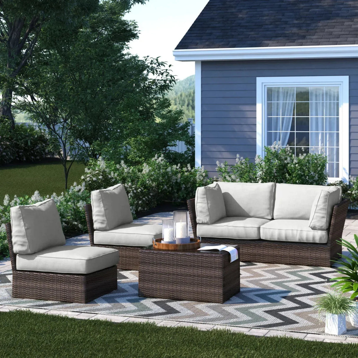 Comfortable Modern Patio Rattan Sectional Set With Cushions - Furniture Home Direct