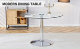 Dining Table Round Glass Top With Chrome Pedestal Silver - Furniture Home Direct