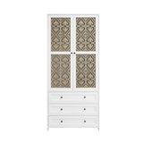 Hollow Pattern 2 Door 3 Drawer Wardrobe, The Collision Of Wood Color, Suitable For Bedrooms And Dressing Rooms - White - Furniture Home Direct
