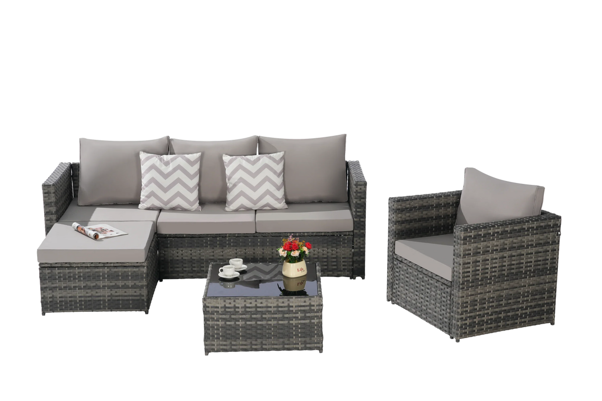4 Piece Patio Sectional Set With Coffee Table - Gray - Furniture Home Direct