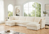 Sectional Sofa Corduroy U Shaped Plush Upholstered Cream - Furniture Home Direct