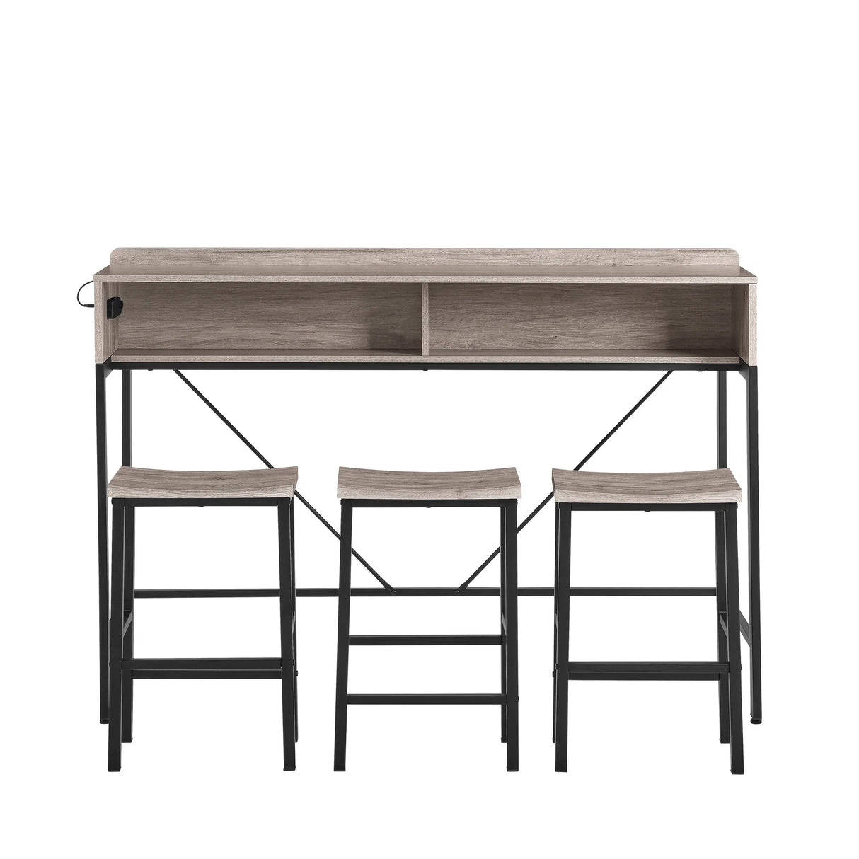 Console Table Set With LED Light Power Outlet Grey - Furniture Home Direct