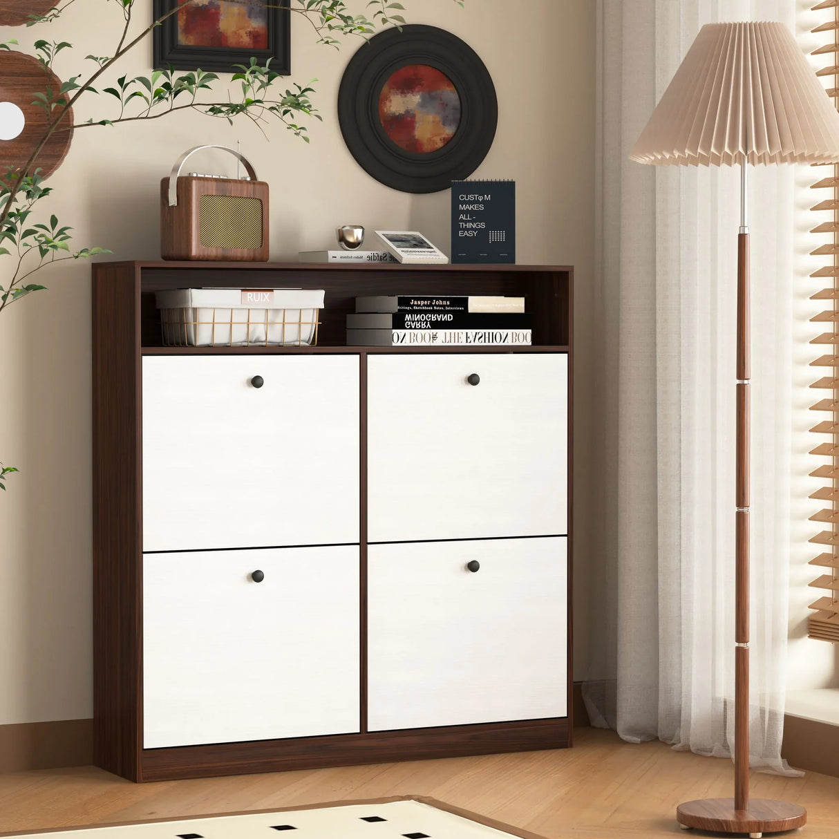 Modern Freestanding Shoe Storage Cabinet With 4 Flip Drawers - Furniture Home Direct