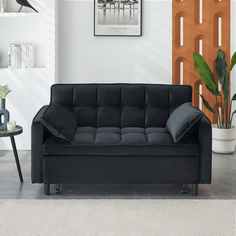 Modern Velvet Sofa, Sofa Pull-Out Bed, Small Love Seat Casual Sofa With Back, With Pillow, Pockets, Living Room Furniture, 3 In 1 Convertible Sleep Sofa Bed - Furniture Home Direct