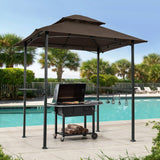 Outdoor Grill Gazebo With Double Tier Soft Top Canopy, Steel Frame, Bar Counters & Hook - Furniture Home Direct