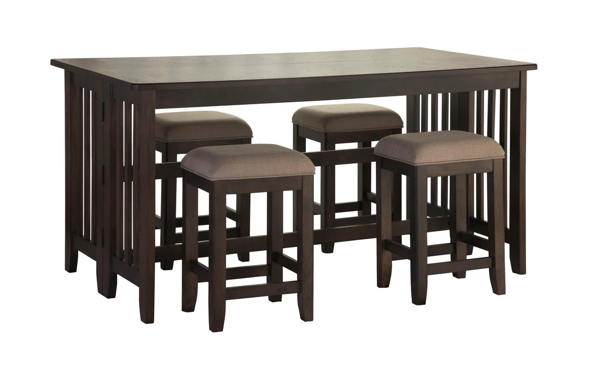 Drop Leaf Table & 4 Stools - Dark Brown - Furniture Home Direct