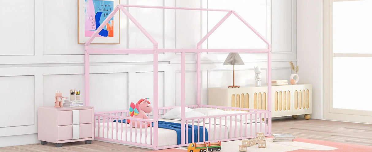 Metal Bed House Bed Frame With Fence - Furniture Home Direct