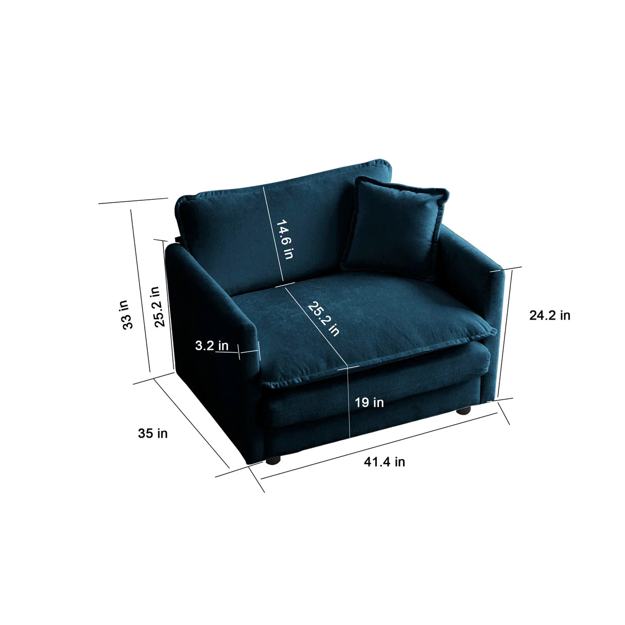Modern Extra Deep Living Room Set Including Sofa, Love Seat and Chair - Blue Chenille - Furniture Home Direct