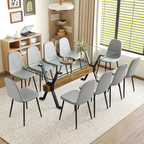 Dining Set Glass Table With 10 Chairs Finish Light Gray - Furniture Home Direct