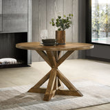 Dining Set Round Solid Wood Table Crossback Chairs Brown - Furniture Home Direct