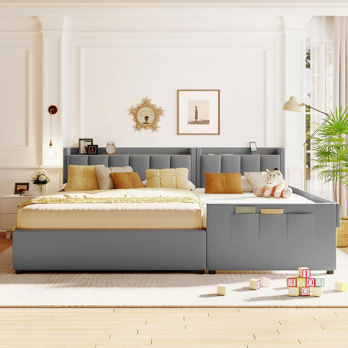 Platform Bed Upholstered Storage Hydraulic Drawers Gray - Furniture Home Direct