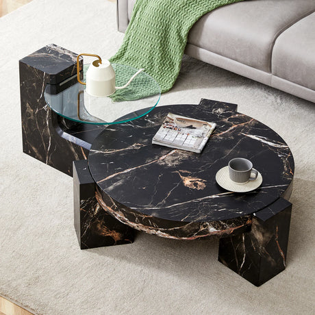 Detachable Double-Decker Black Patterned Coffee Table - Furniture Home Direct