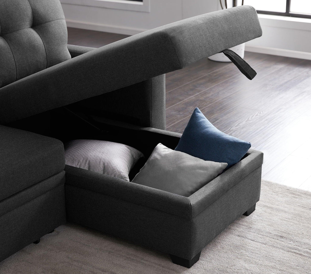 Upholstered Pull Out Sectional Sofa With Chaise - Furniture Home Direct