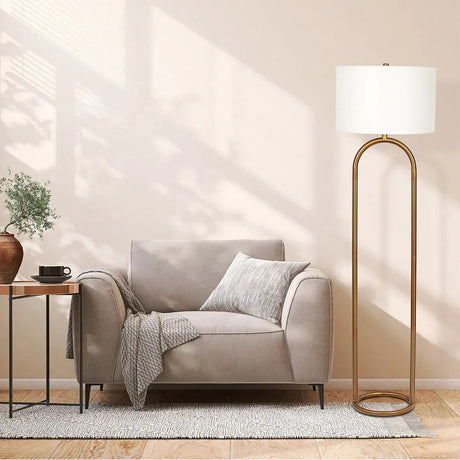 Vivid - Ring Base Floor Lamp With Large Drum Shade - Antique Brass / White - Furniture Home Direct