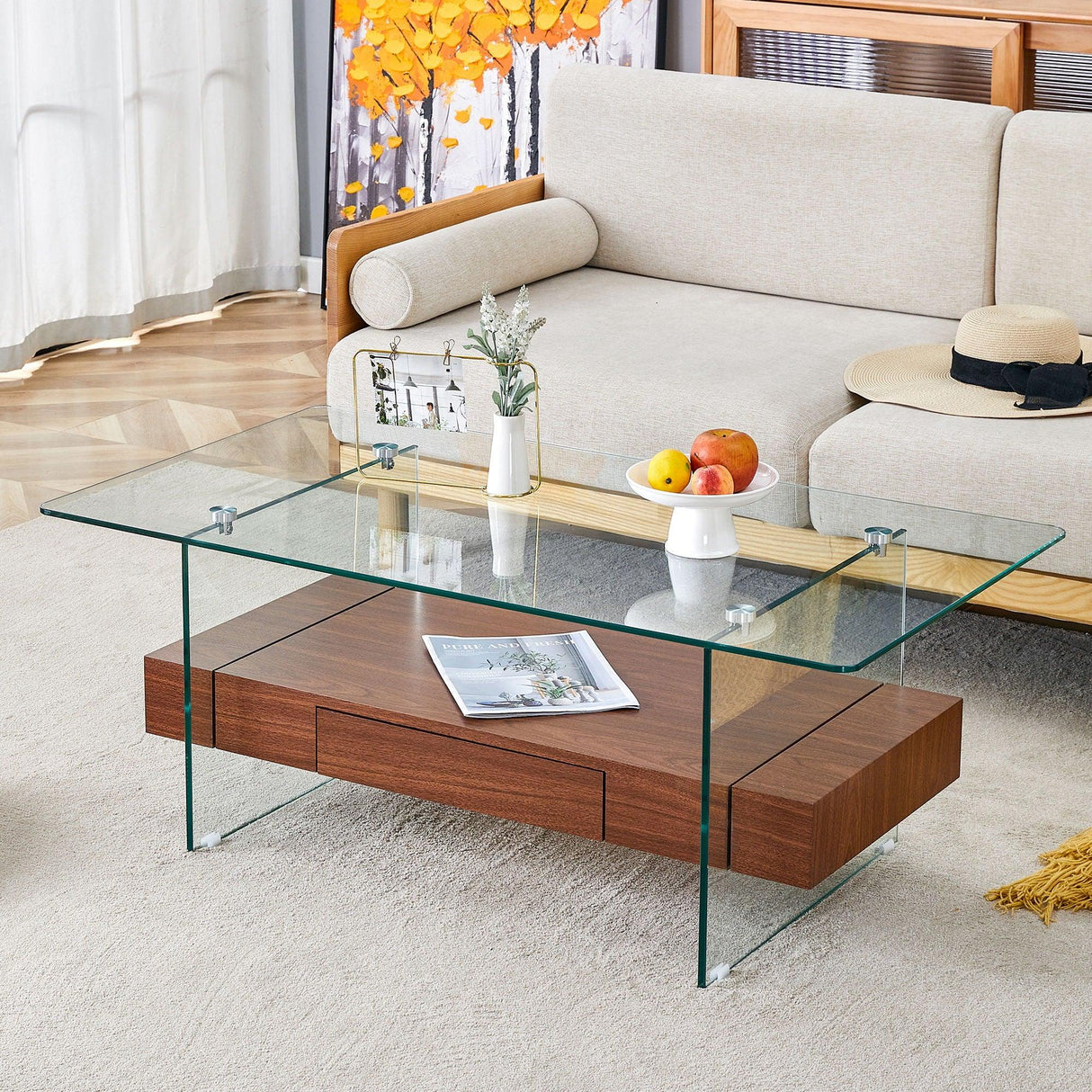 Modern 2 Tier Square Coffee Table, Elegant Marble Pattern - Furniture Home Direct