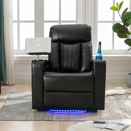 Power Recliner with Storage Arms, Cupholders, USB, Black