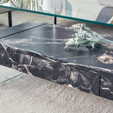Coffee Table Two-Tier Glass With Solid Marble Base Black - Furniture Home Direct