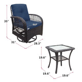 3 Pieces Conversation Set, Outdoor Wicker Rocker Swivel Patio Bistro Set, Rocking Chair With Glass Top Side Table - Furniture Home Direct