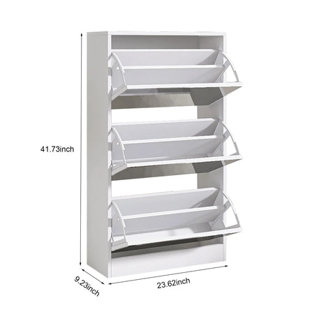 Narrow Shoe Storage Cabinet With Mirror, Wood Slim Shoe Rack 3 Tier Shoe Organizer For Home And Apartment - White - Furniture Home Direct