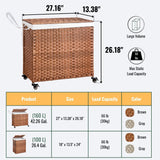 Laundry Hamper With Lid PE Rattan Powder Coating Frame Clothes Hampers With 2 Removable Bags - Furniture Home Direct
