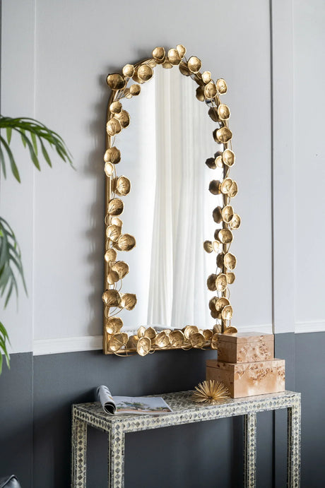 Full Length Arched Wall Mirror With en Leaf Accents Decorative Mirror For Living Room Bedroom - Gold - Furniture Home Direct