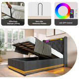 Twin Upholstered Bed 360 Surround LED Lighting USB C Gray - Furniture Home Direct