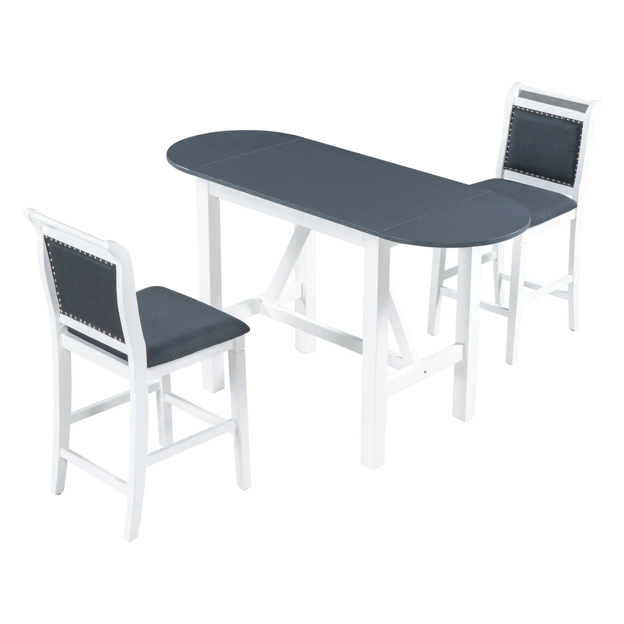 Dining Set Drop Leaf Counter Height With 2 Chairs White Gray - Furniture Home Direct