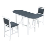 Dining Set Drop Leaf Counter Height With 2 Chairs White Gray - Furniture Home Direct