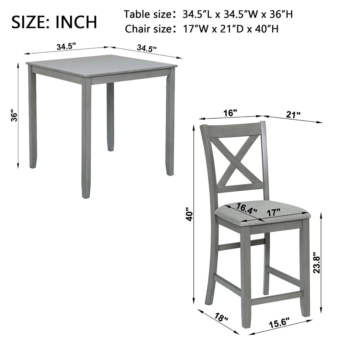 5 Piece Dining Table Set, Wooden Dining Square Table Set For 4 - Furniture Home Direct