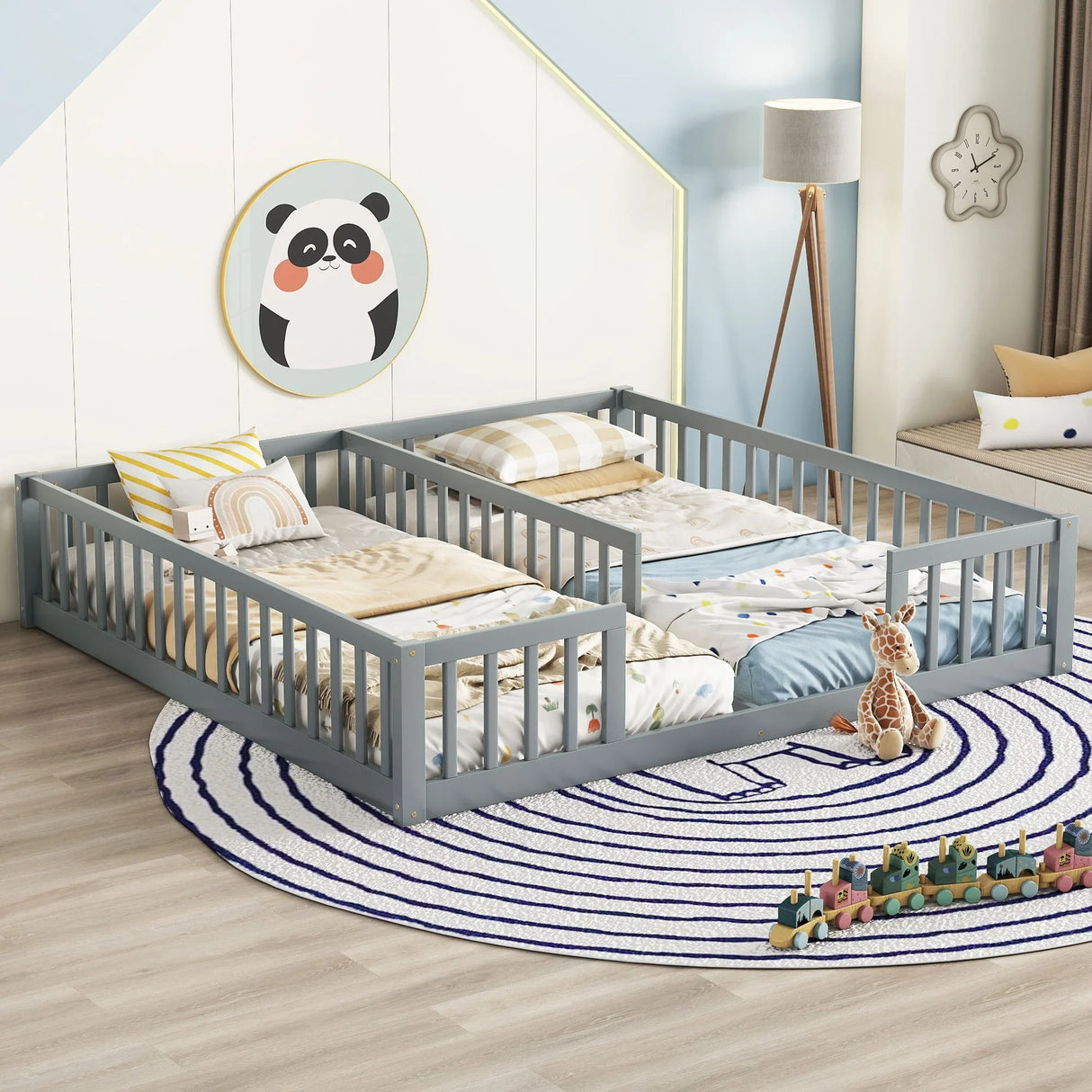 Double Floor Bed With Fence, Guardrails, Without Door - Furniture Home Direct