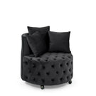 Modern Upholstered Swivel Chair With Button Tufted Design And Movable Wheels - Furniture Home Direct