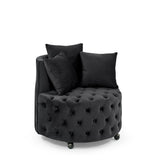Modern Upholstered Swivel Chair With Button Tufted Design And Movable Wheels - Furniture Home Direct