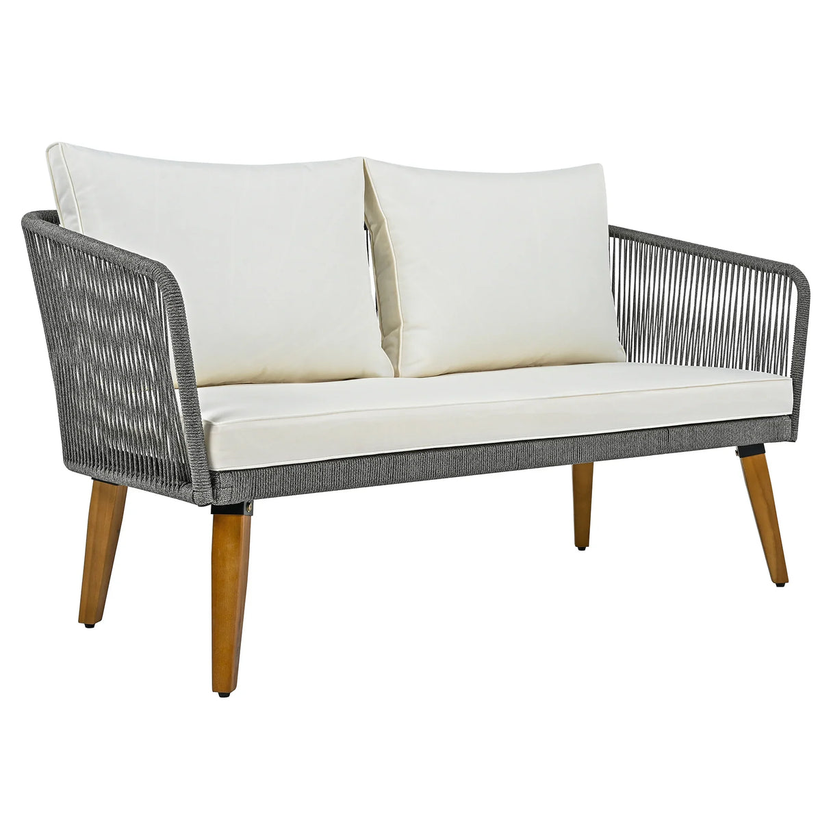 4-Piece Patio Conversation Set with Loveseat, 2 Chairs, Coffee Table + Cushions - Gray - Furniture Home Direct