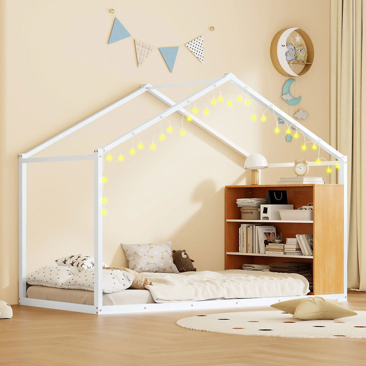 Bed House Frame With Shelves And Lights - Furniture Home Direct