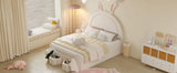 Rabbit-Shaped Bed for Kids Upholstered Full-Size White - Furniture Home Direct