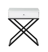 Koda - Wooden End Side Table Nightstand With Glass Top, Drawer And Metal Cross Base - Furniture Home Direct