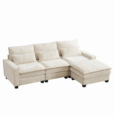 Modern Comfy Chenille L Shaped Sectional Sofa With Movable Ottoman - Furniture Home Direct