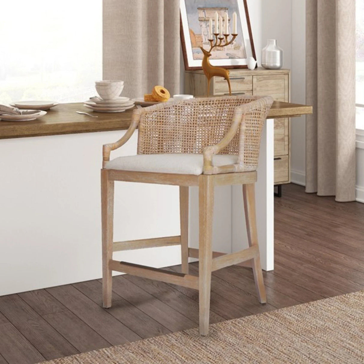 Casual Handcrafted Rattan Counter Stool - Furniture Home Direct
