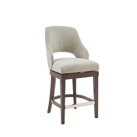 Counter Stool With Swivel Seat, Upholstery And Solid Wood Legs - Cream - Furniture Home Direct