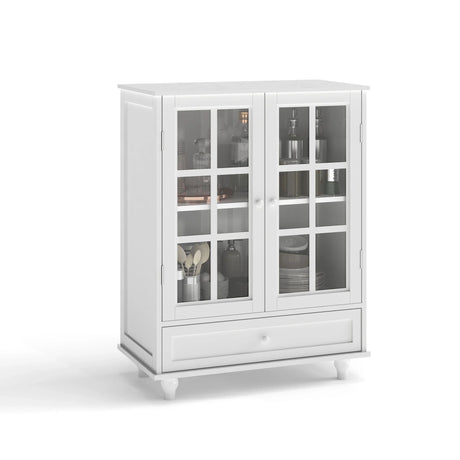 Minimalist Buffet Cabinet With Double Glass Doors And Drawer - Furniture Home Direct