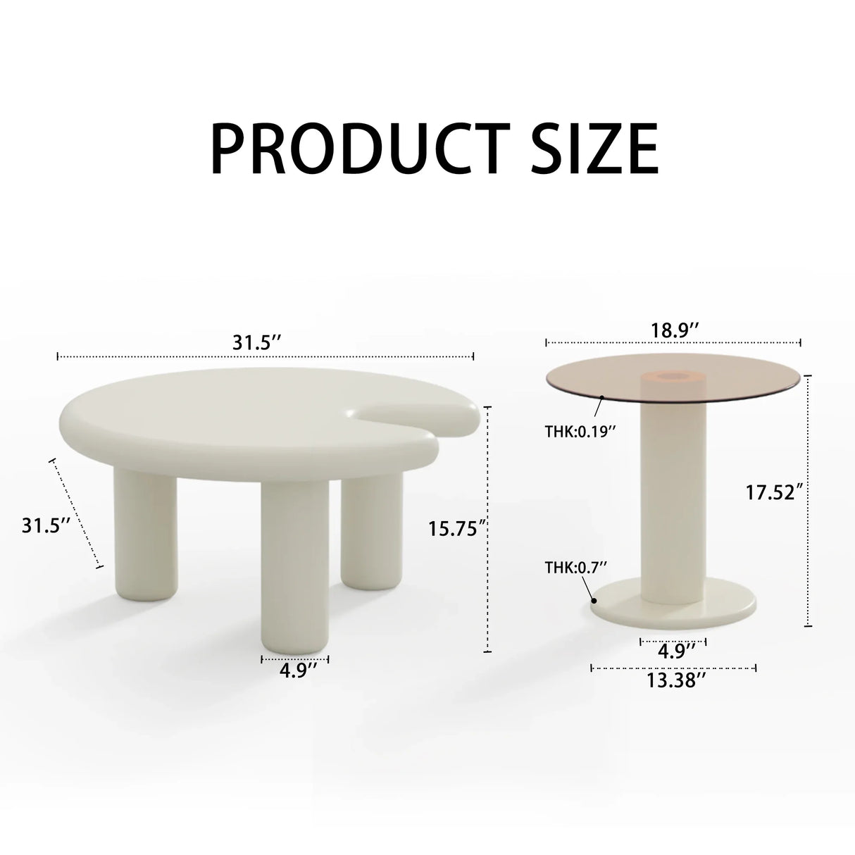 Nesting Coffee Tables Modern Round MDF Glass Beige Amber - Furniture Home Direct