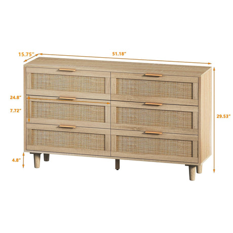 Rattan Storage Cabinet With 6 Drawers For Bedroom And Living Room - Natural - Furniture Home Direct