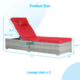 Chaise Lounge Outdoor Set Of 2 Cushioned Rattan Red - Furniture Home Direct