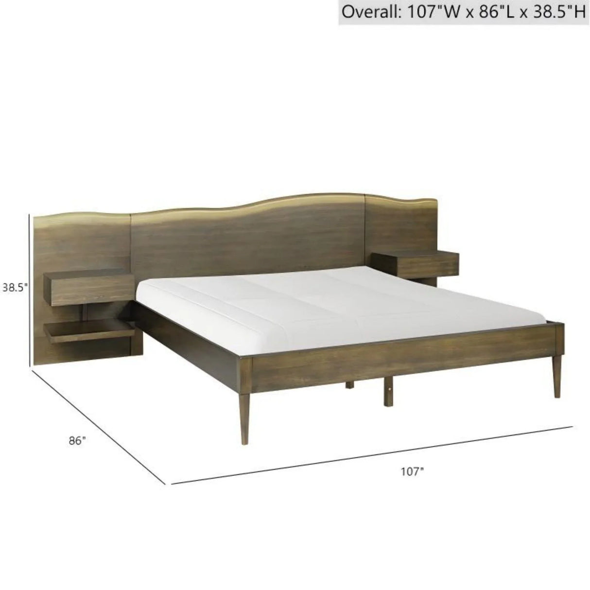 Queen Size Platform Bed Frame With Live Edge Headboard, Built In Nightstands - Dark Brown - Furniture Home Direct