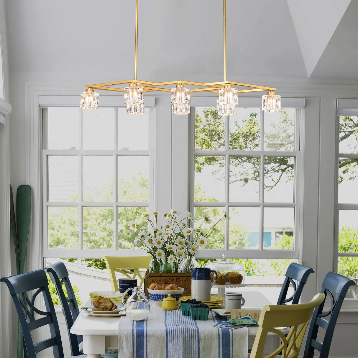 Crystal Chandelier For Dining Room, 8 Light Kitchen Chandelier Light Fixture Modern Metal Industrial Chandeliers For Farmhouse Entryway Living Room (8*G9 Bulbs Included) - Matte Gold - Furniture Home Direct