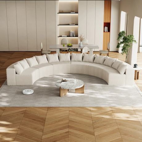 Corduroy Curved Modular Sectional With 12 pillows - White - Furniture Home Direct