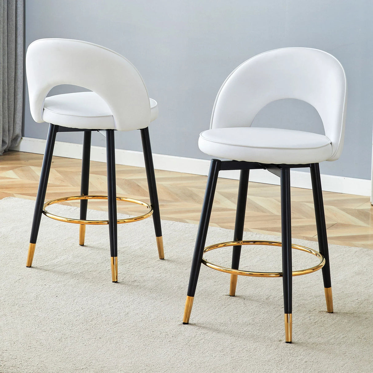 Upholstered Rotatable Bar Chair With Metal Legs For Dining Room - Furniture Home Direct