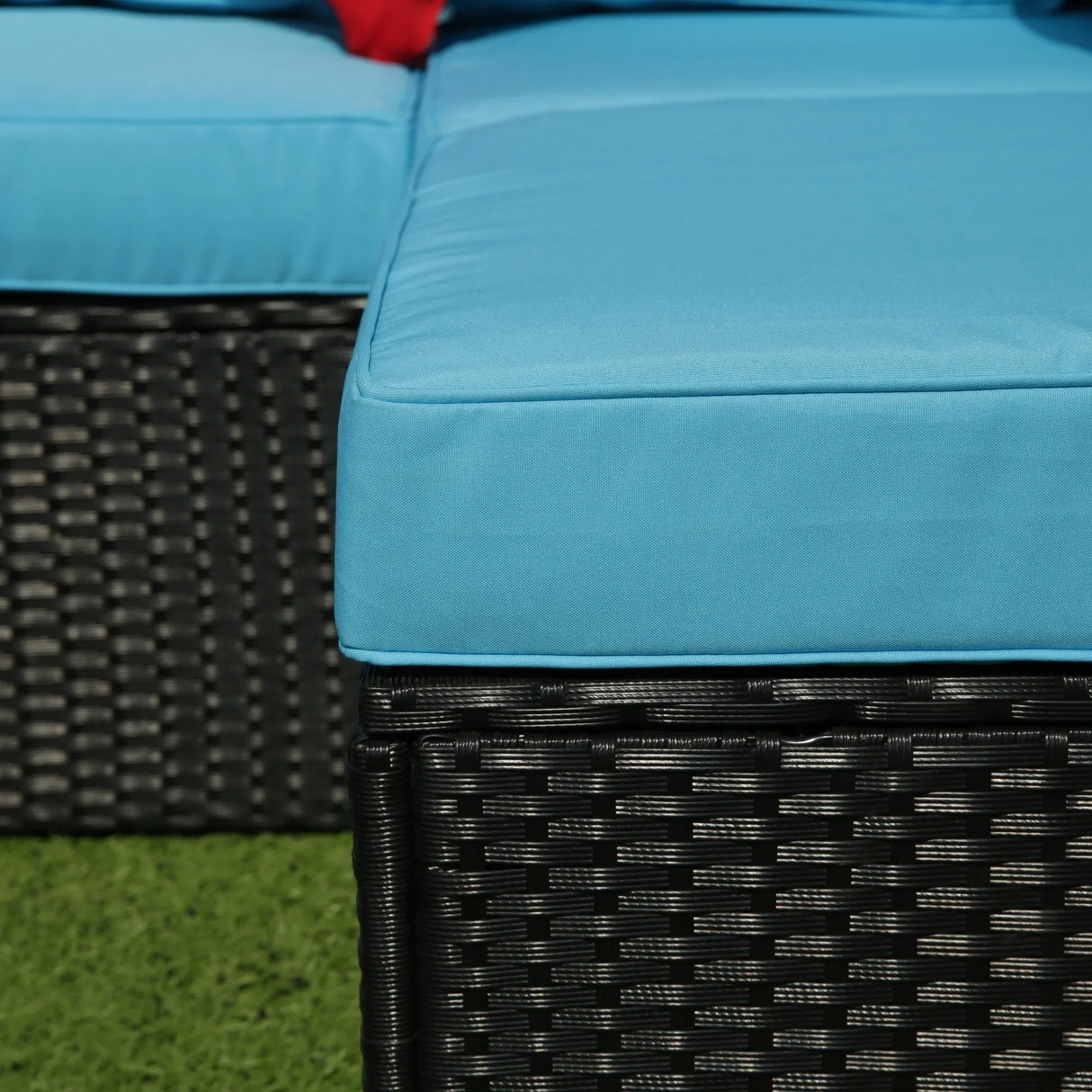 Outdoor Sectional Set With Blue Cushions - Furniture Home Direct